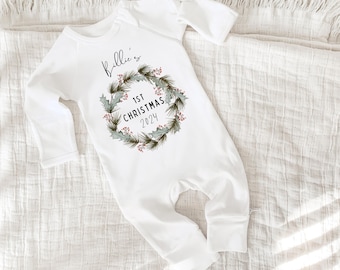 Personalized Christmas Wreath, First Christmas Romper, Custom Shirt, Baby Christmas Shirt, Baby First Christmas, Christmas Wreath with Name