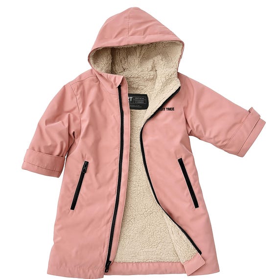 Pink Kids Swim Parka, Waterproof Sherpa Lined Changing Robe, Warm Oversized  Hooded Towel Coat, Girls Swim Cover Up, Powder Pink Jacket
