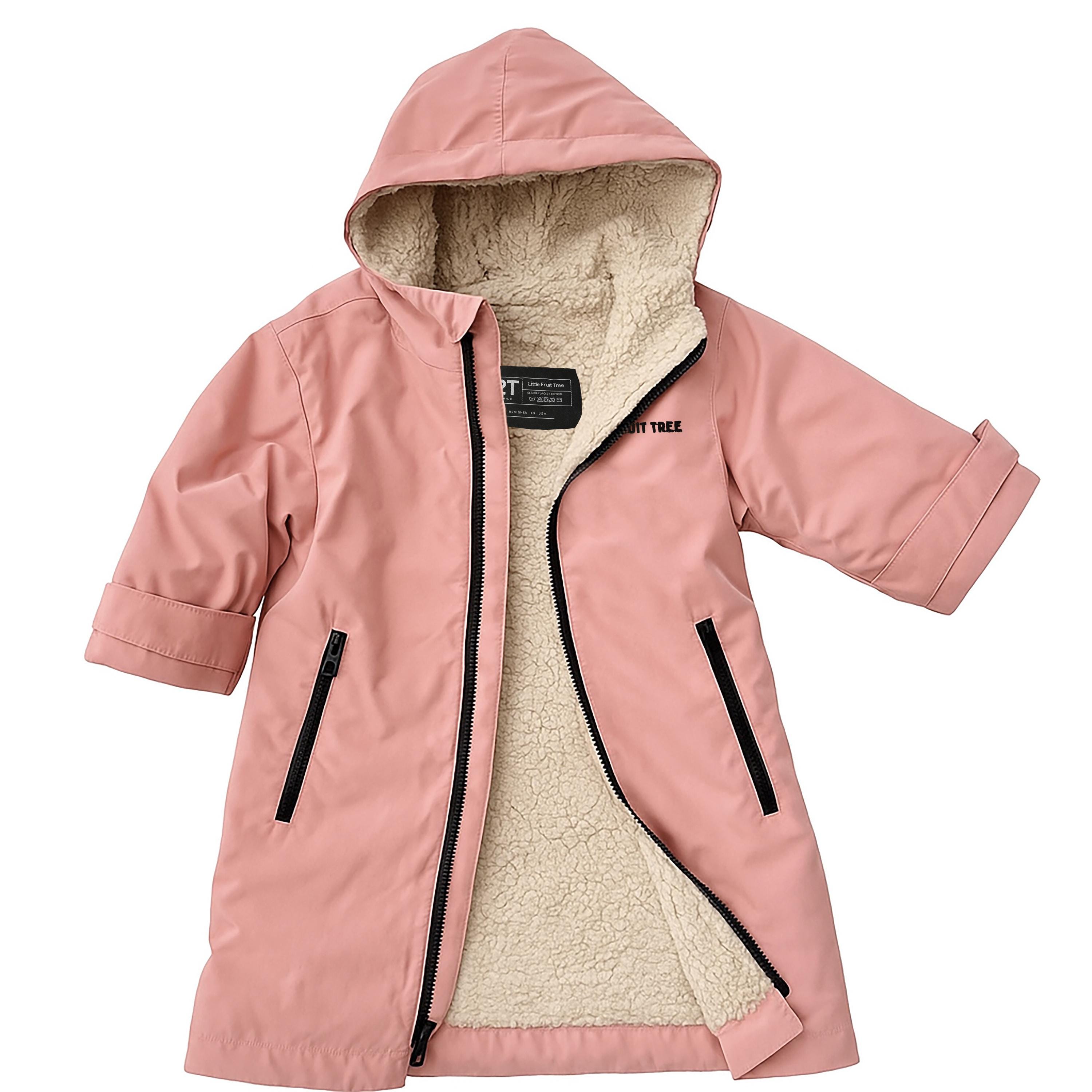 Pink Kids Swim Parka, Waterproof Sherpa Lined Changing Robe, Warm