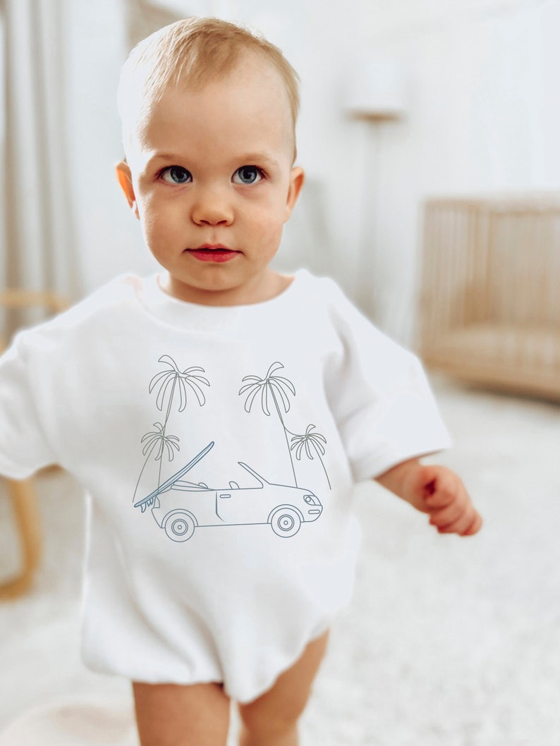 Kids Surf Shirt, Neutral Kids Clothing, Minimal Convertible, Kids Summer Shirt, Summer Romper, Neutral baby gift, Surf shirt, Kids Gift image 1