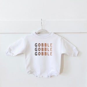 Gobble, Thanksgiving Sweatshirt Romper, Oversized Bubble Romper, Fall baby outfit, Thanksgiving baby, Neutral, Thankful, Bubble Romper