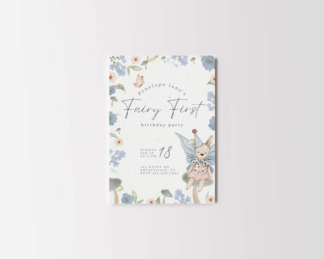 Fairy First Birthday Invitation, Editable Digital Invite, Fairy ...