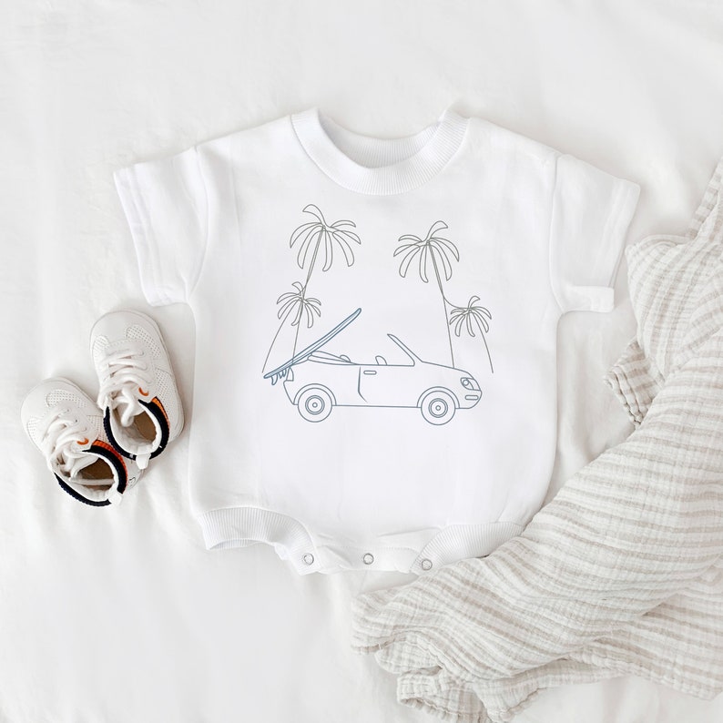 Kids Surf Shirt, Neutral Kids Clothing, Minimal Convertible, Kids Summer Shirt, Summer Romper, Neutral baby gift, Surf shirt, Kids Gift image 6