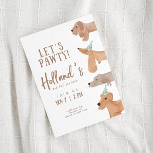 Neutrale Hunde-Geburtstags-Einladung, Pawty Time, Hund Geburtstag, Neutral, Mädchen oder Junge-Einladung, schlechte ZWEI der Knochen einladen, Welpe, Welpen-Geburtstag