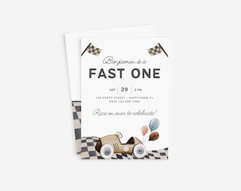 Fast One Birthday Invite, Race Car Invitation, Birthday Car Invitation, Fast One, Custom Digital Invitation, Boy Birthday Invitation, Car