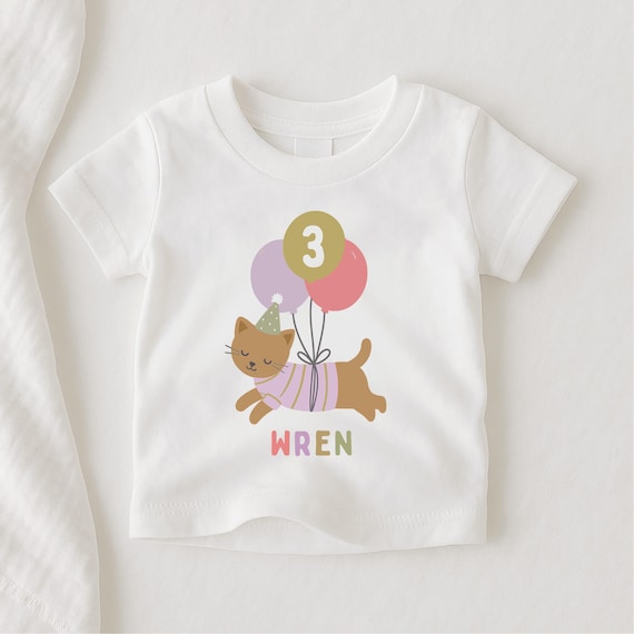 Custom Cat Birthday Shirt for Girls, Kitten Birthday Outfit, Toddler Cat Sweatshirt, Personalized Kitty Romper, Cute Girl Birthday Gift