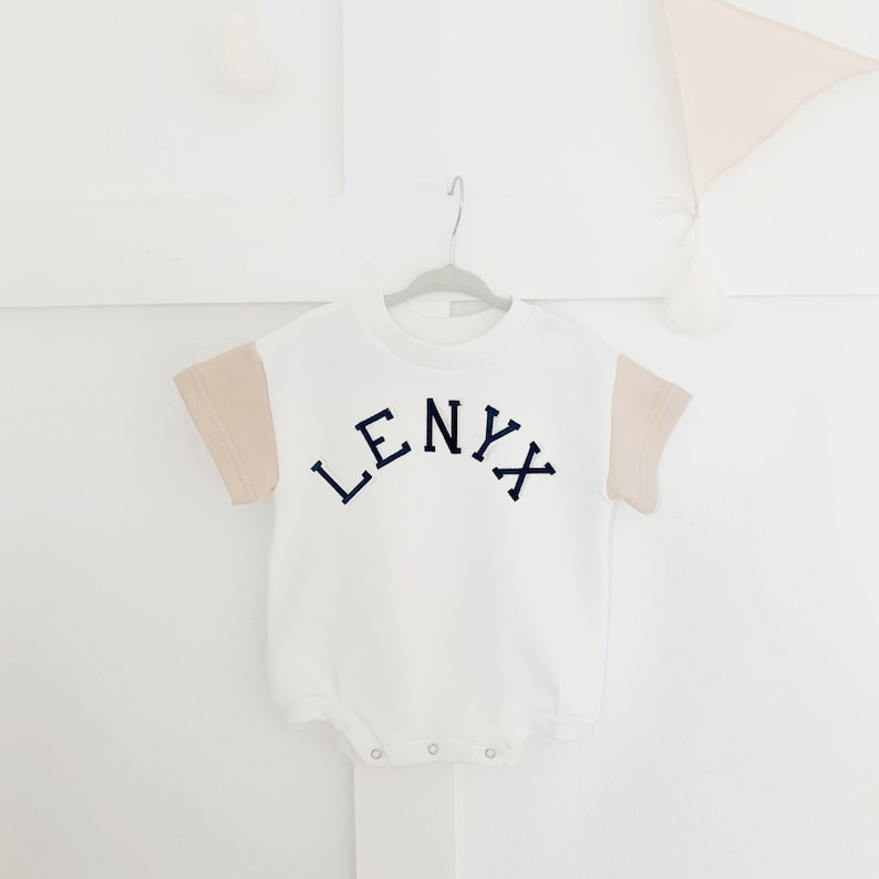 Neutral Baby Romper, Bubble Romper, Letter Baby Sweatshirt, Baby Sweatshirt, Neutral baby Sweatshirt Romper, Custom Baby Romper image 6