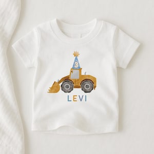 Boy Birthday Romper, Construction Birthday Shirt, Bulldozer, Party Truck, Garbage Truck Birthday Shirt, Boy Truck Birthday Shirt, Vehicle image 1