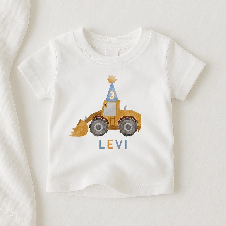 Boy Birthday Romper, Construction Birthday Shirt, Bulldozer, Party Truck, Garbage Truck Birthday Shirt, Boy Truck Birthday Shirt, Vehicle image 1