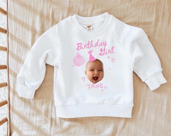 Custom Birthday Girl Shirt, Photo Romper, 1st Birthday Tee, Pink Disco
