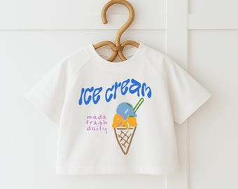 Ice Cream Kids Oversized T-Shirt,  Waffle Cone Shirt for Baby & Toddler, Summer Graphic Tee, Trendy Gender Neutral Tee, Cute Food Shirt