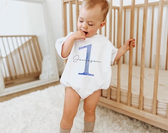 First Birthday Boy Outfit, Blue Bubble Romper, 1st Birthday Sweatshirt, Birthday Number Shirt, Blue Birthday Outfit, Toddler Boy Birthday