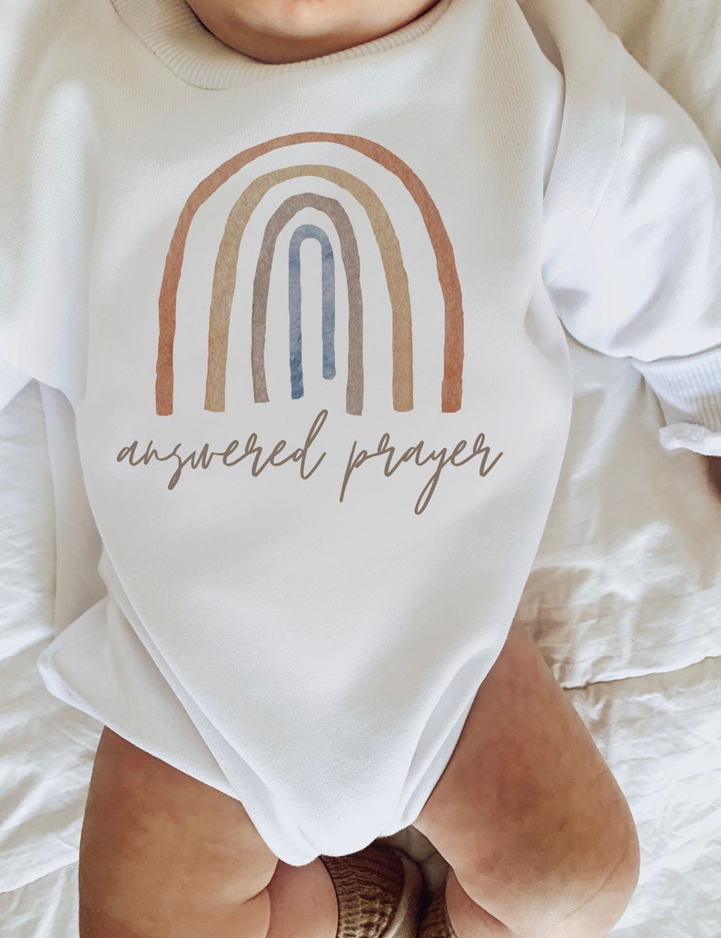 Answered Prayer, Rainbow Baby Sweatshirt Bodysuit, Baby Shower Gift, Sweatshirt Romper, Baby Sweatshirt, Hipster, Gender Neutral image 3