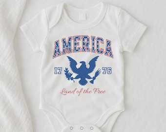 Macacão infantil para o 4 de julho, roupa patriótica para bebê, camiseta infantil dos EUA, roupa infantil para o 4 de julho, roupa infantil "Terra da Liberdade".