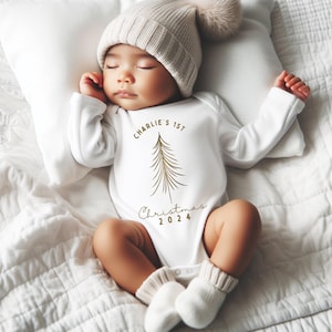Baby First Christmas one piece, First Christmas Outfit, Neutral Christmas Outfit, Christmas Baby Clothes, Christmas Tree, First Christmas