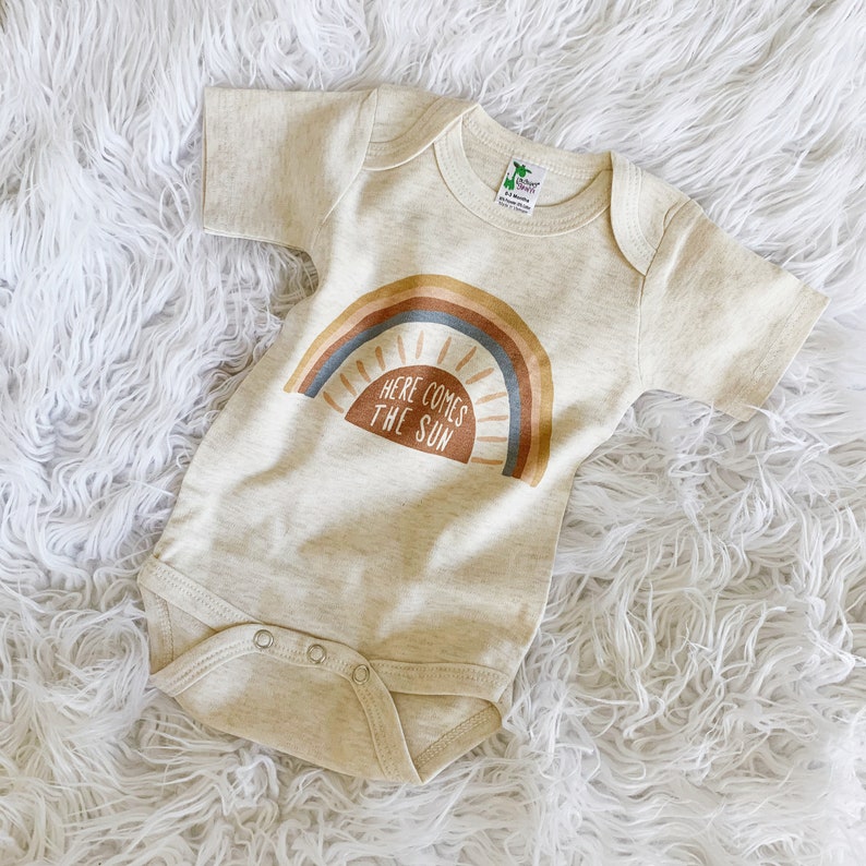 Rainbow Baby Bodysuit, Here Comes the Sun, Gift, Rainbow Shirt, Baby Shower Gift, New Baby, Baby Apparel, Gender Neutral, Oatmeal image 6