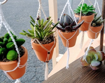 Makrama / Sukulent / Wisząca doniczka / Miniaturowy wieszak na rośliny / Wieszak na lusterko samochodowe / Dekoracja samochodowa / Doniczka / Dekoracja biurowa