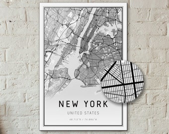 New York City Map Print Schwarz und Weiß 13x19"