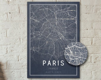 Paris City Map Print - Modern Street Map Art Poster for Urban Wall Decor in Blue 13x19"