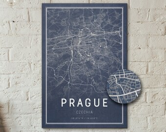Prague City Street Map Art Print - in Blue 13x19"