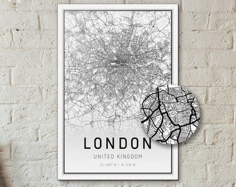 London City Street Map Art Print - In Black and White 13x19"