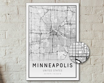 Minneapolis City Street Map Print Black and White 13x19"