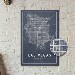 Las Vegas kaart afdrukken blauw 13x19"