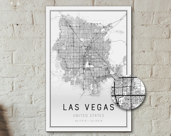 Las Vegas Map Print Black and White 13x19"