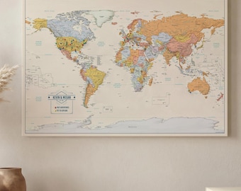 Personalized Push Pin World Travel Map – Vibrant 24x36 Canvas