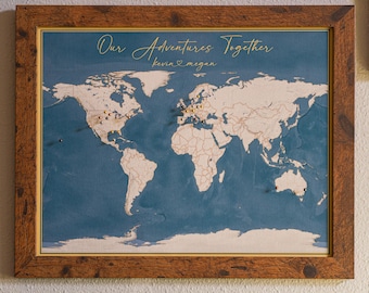 Personalized Push Pin World Map, 2nd Cotton Anniversary Gift For Husband, Travel Tracker Canvas