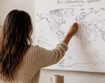 Personalized Push Pin Travel Map - Pin and Paint Travel Map - Custom Map for Pinning, Drawing and Marking Your Adventures