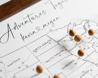 Personalized Cotton Canvas USA Travel Map, Push Pin Anniversary Gift