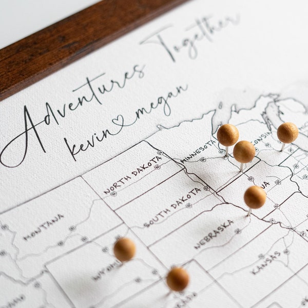 Personalized Cotton Canvas USA Travel Map, Push Pin Anniversary Gift