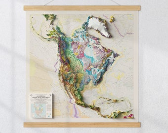 North America Topographic Map Print – 3D Relief Look (Flat Printed Poster) | Geological Wall Art