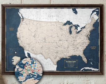 Large USA Push Pin Map | Personalized Travel Map of the US | Executive Style 24x36" or 24x16" | Pin Board | Mounted Foam Board