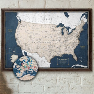 Push Pin Map Executive Style 13x19 Personalized Travel Map 