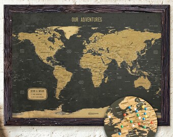 Large World Map Push Pin Executive Style 24x36 or 24x16 Customized Pin  Board Mounted on 3/16 Foam Board Modern Map Print Travel Map 