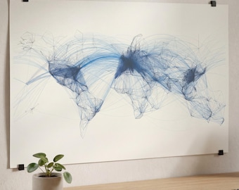 Flight Routes World Map | Global Air Traffic Patterns | Aviation Wall Art Poster
