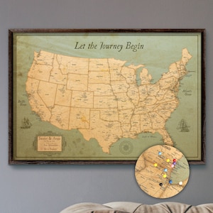 USA Landkarte | Rustikale Landkarte aus Schaumstoff 33x49 cm | Rustikaler Stil Alte Wandkarte | Abenteuer Landkarte
