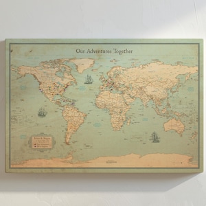 Rustikale Weltkarte mit Pins im Vintage Stil - 60x90 cm oder 60x40cm Weltkarte