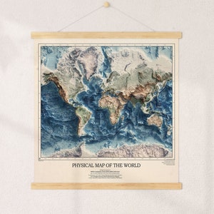 Carte physique du monde - Relief 3D, océans et géologie Rendu réaliste du monde - Carte du relief - Impression poster