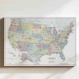 Muted Tones USA Push Pin Landkarte - Landkarte USA - 60x40cm oder 24x36cm - Leinwand oder Pinnwand - Einzigartiges Reisegeschenk