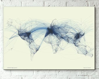 Flight Routes World Map | Air Traffic | Flight Patterns | Flight Paths Map | Aviation map gift idea poster | Blue Wall Map