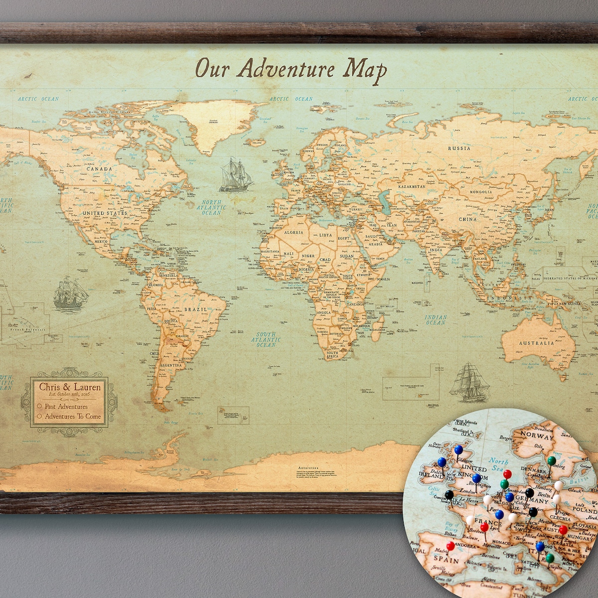 World Map Push Pin Rustic Style 13x19 - Etsy