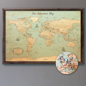 Large Push Pin World Map Rustic Style image 1