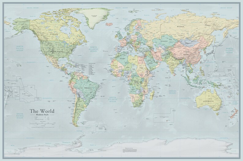 extra large world map 44x66 etsy
