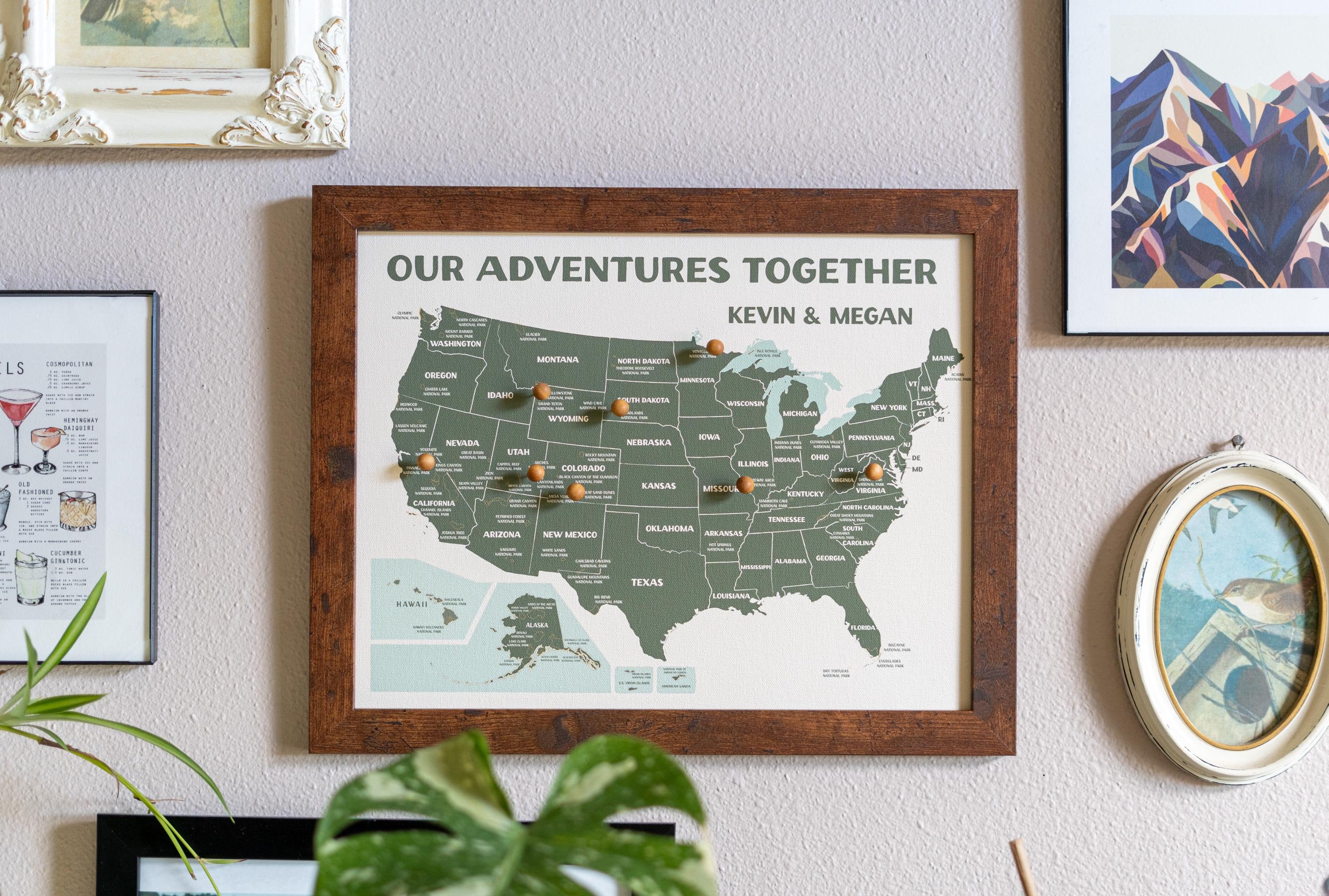 National Parks Push Pin Map – Personalized Adventure Map, Track Your National Park Travels, Personalized Anniversary Gift, 11x14&quot;