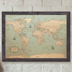 Wereldkaart - rustieke stijl | Niet-aangepast | Muurkaart in oude stijl | Kaartdecor