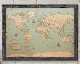 World Map - Rustic Style | Uncustomized | Old Style Wall Map | Map Decor