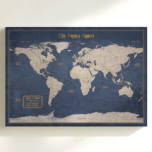 Personalized Executive Push Pin World Map – Large 24x36 or 24x16 Canvas or Pinboard | Custom Travel Map for Home Decor & Gift for Travelers